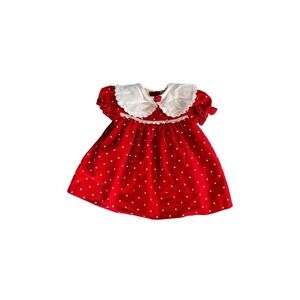 Vintage Jo Lene Red Velvet with White‎ Hearts Short Sleeve Dress 6-12 mths